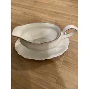 Winterling Bavaria Fine China Gravy Bowl White Platinum Rim W/Plate 1918-1935